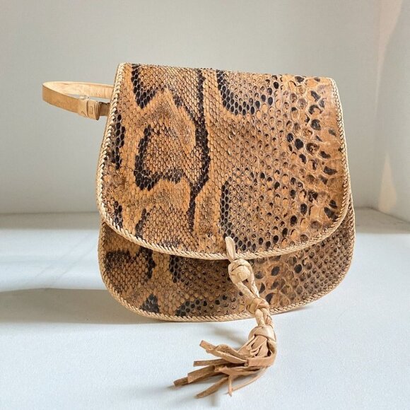 Vintage Real Snakeskin Oval Shaped Saddle Shoulder  Bag - Picture 1 of 6